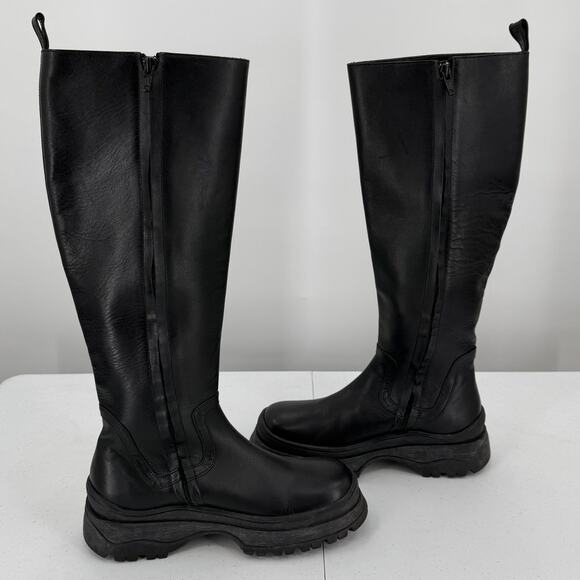 Staud Bow Leather Black Tall Platform Boots Women's Size 36.5 - Picture 6 of 12